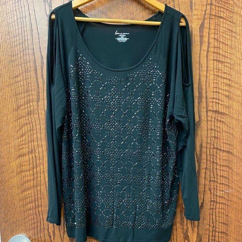 LANE Bryant black sequin long sleeve tunic top